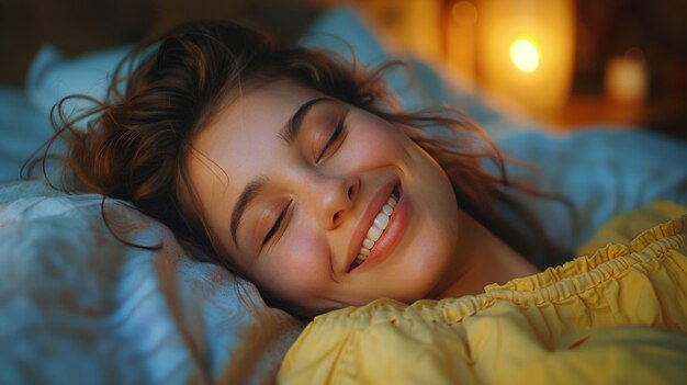 Photo woman smiling in bed