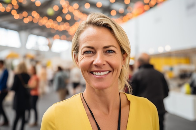 Woman Smiling at Camera in Spacious Room