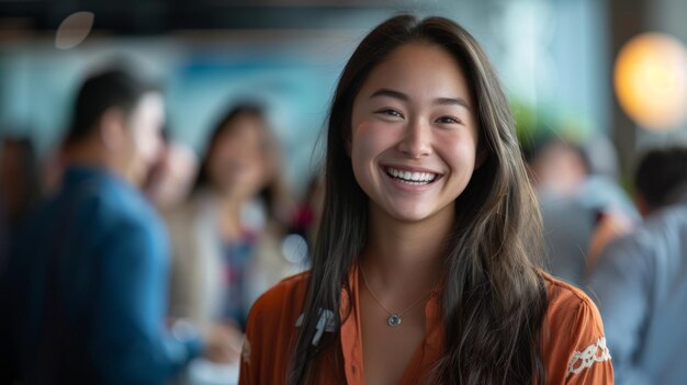 Woman smiling in front of group