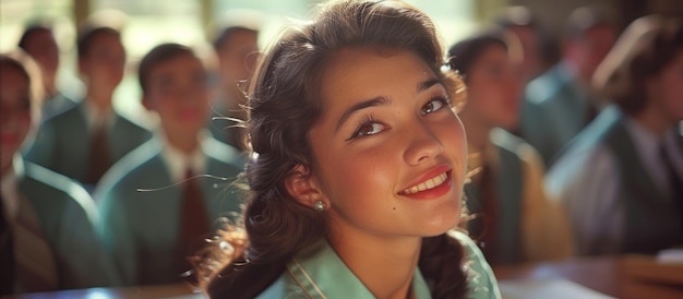 Woman Smiling in Front of People