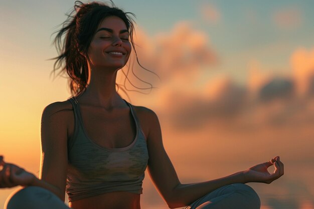 Photo woman smiling while meditating