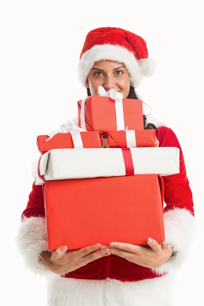 Photo woman smiling with christmas presents