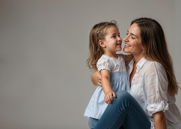 Woman smiling with her daughter Studio photo AI generated