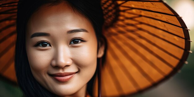 A woman smiling with an umbrella