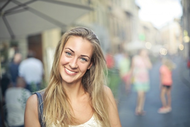 a woman smiling