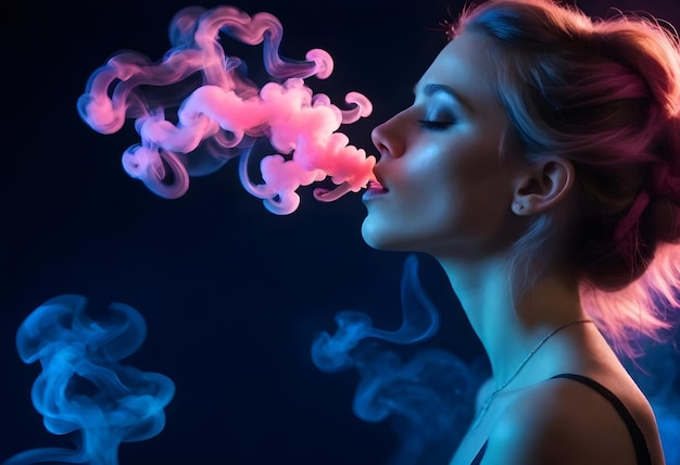 a woman smokes a cigarette with the words quot smoke quot