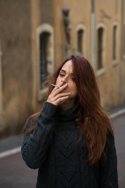 Woman smoking a cigarette