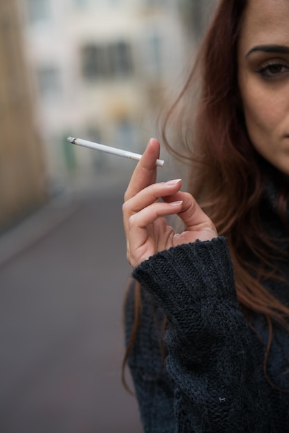 Woman smoking a cigarette