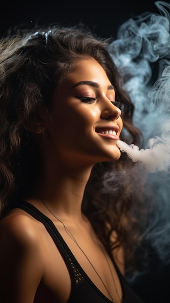 Premium AI Image | a woman smoking an electronic cigarette on a black ...