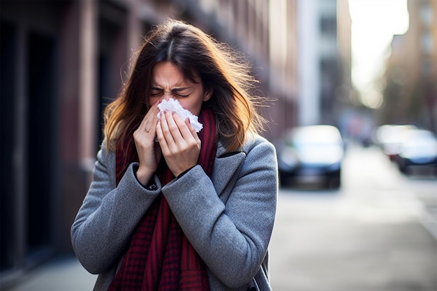 くしゃみをする女性の気分が悪くなり、肖像画を間近します