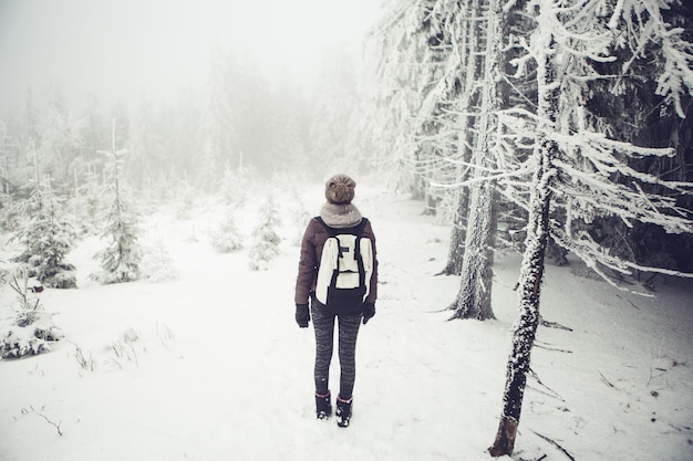 Woman on snow covered landscape