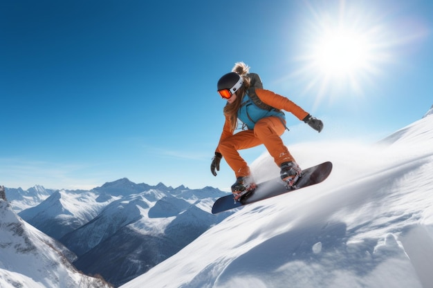 Woman snowboarding