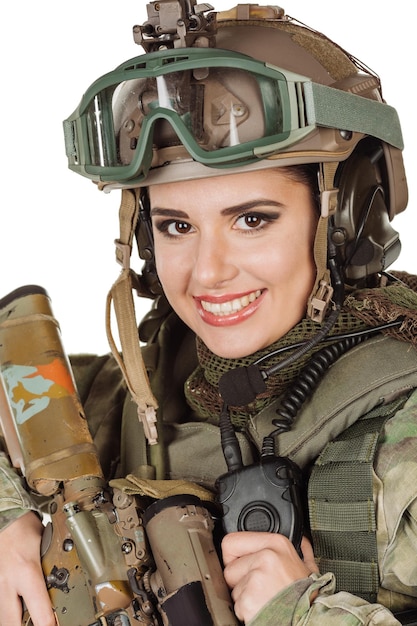 woman soldier or private military contractor with rifle