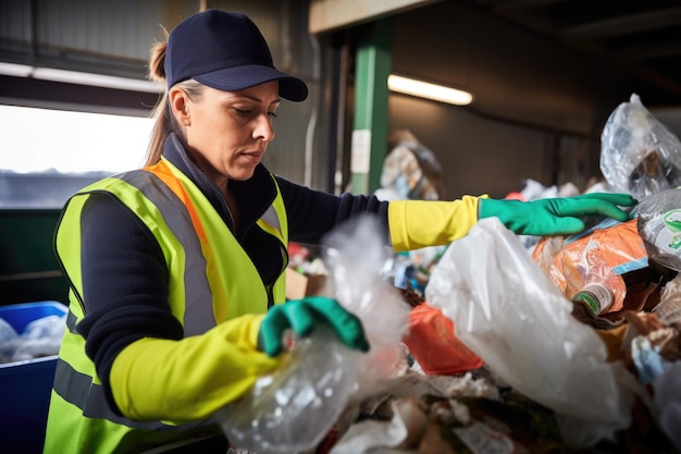 Foto donna che seleziona i rifiuti riciclabili