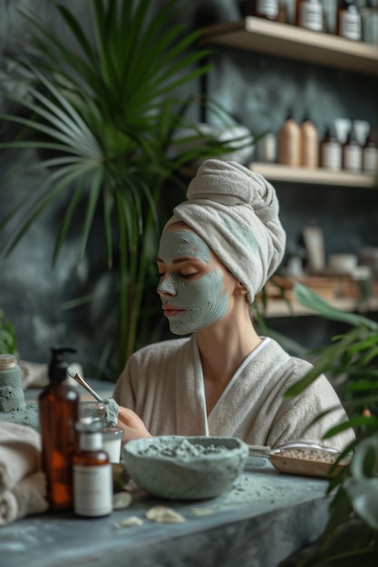 Photo woman in spa salon with cosmetic clay mask