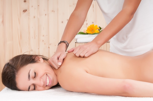 woman in spa or sauna after a body treatment or massage