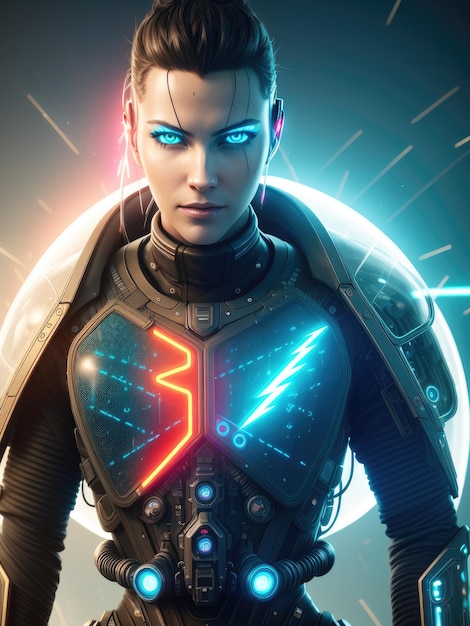 A woman in a space suit with a blue light on her head