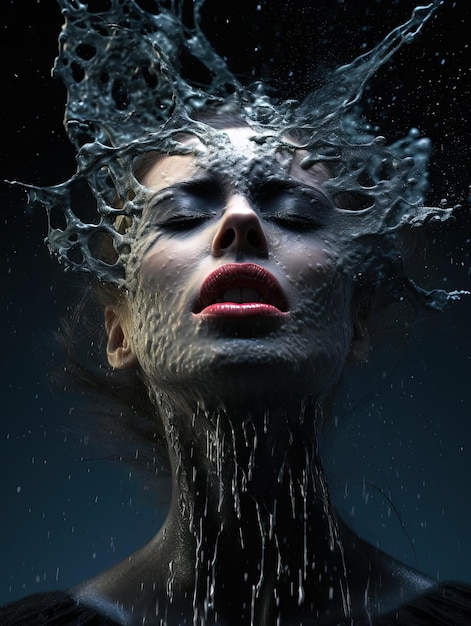 woman splashing water from face in black in the style of stefan gesell