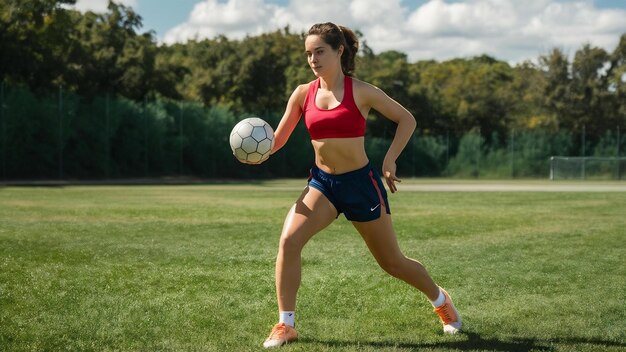 Woman in sportswear playing with ball