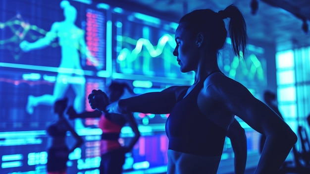 Photo woman in sportswear with her arms in the gym