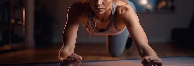 A woman squats on a mat in a gymgenerative ai