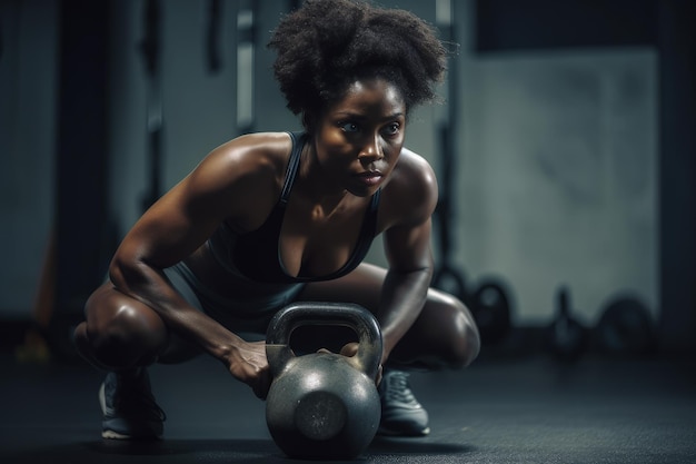 A woman squatting down with a kettle in front of her generative AI