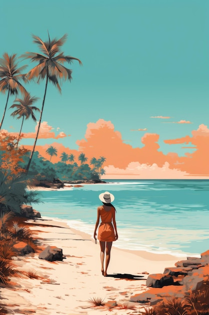 A woman stand in the beach