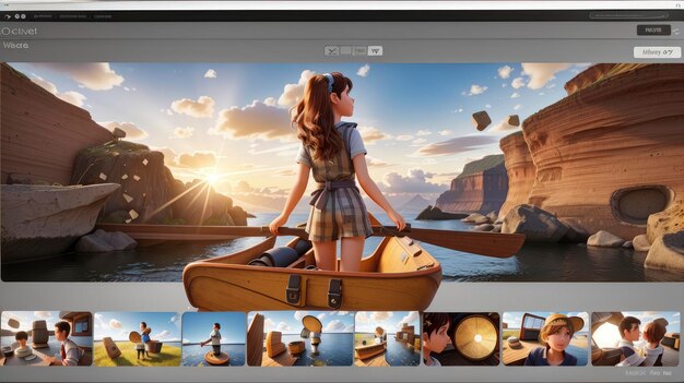 Photo a woman standing on a boat in a lake with people in boats