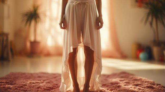 Woman standing on carpet in room