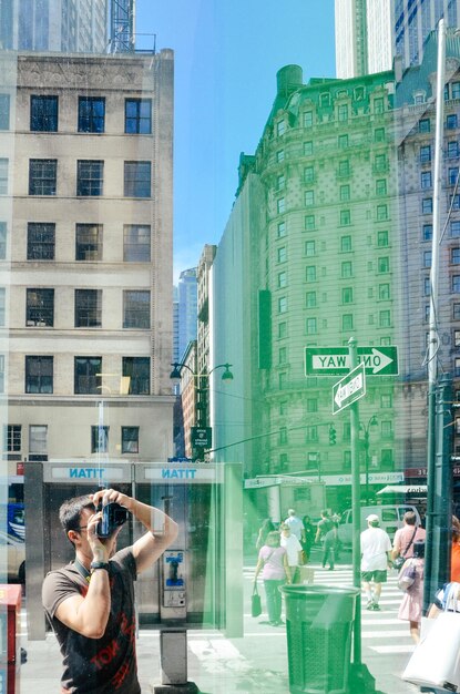 Woman standing in city