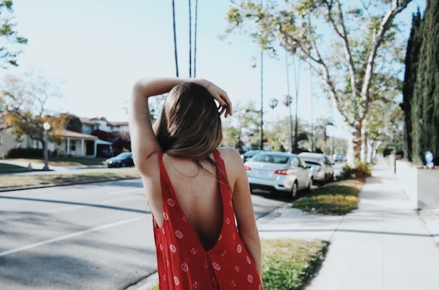 Woman standing in city