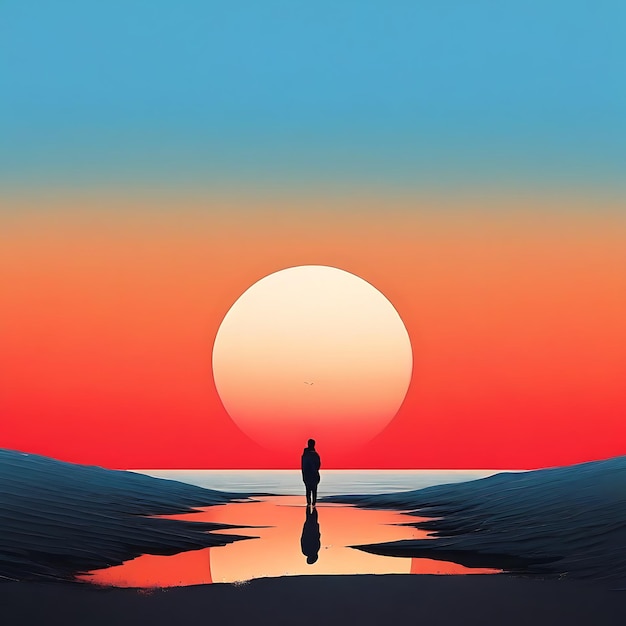 a woman standing in a colourful sunset