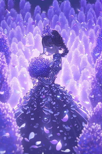 Woman standing in a field of purple flowers generative ai