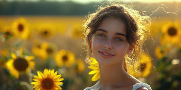 Woman Standing in Field of Sunflowers