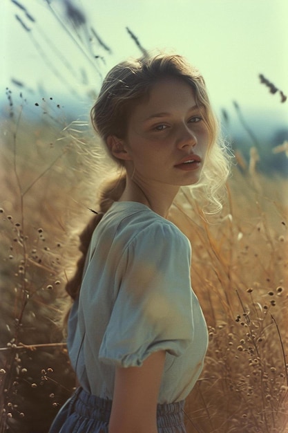 A woman standing in a field of tall grass