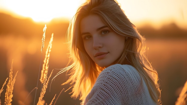 Woman Standing in Field of Tall Grass