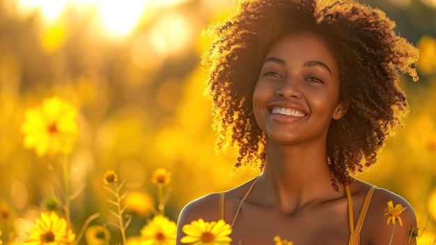 Woman Standing in Field of Yellow Flowers