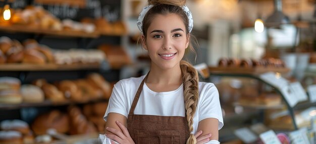 パン屋のカウンターの前に立っている女性