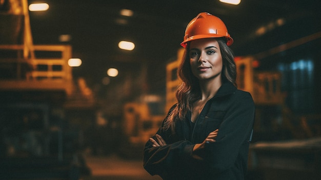 Woman standing in front of a big plant facility