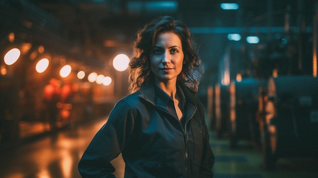 Woman standing in front of a big plant facility