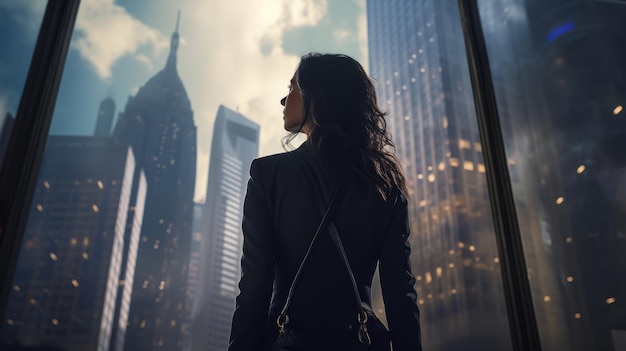 Woman Standing in Front of City Window