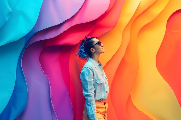 Woman standing in front of colorful wall Generative AI