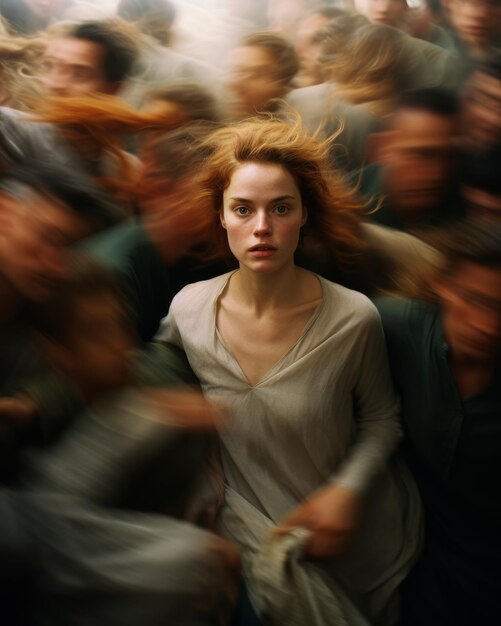 Woman Standing in Front of Crowd