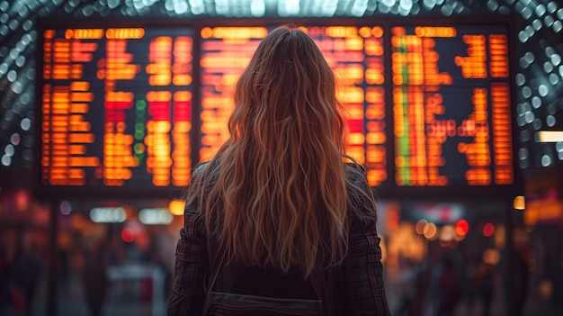 Woman Standing in Front of Electronic Display