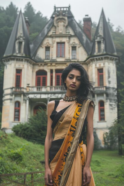 Woman Standing in Front of Large Building