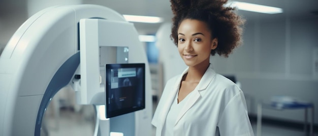 Photo a woman standing in front of a machine that says  natural