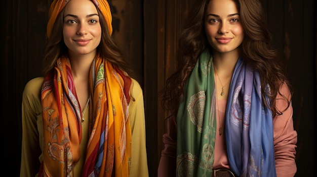 Woman Standing in Front of Scarf Rack