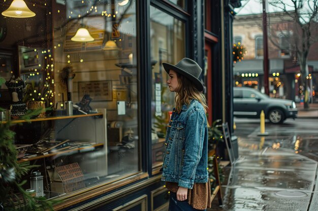 Photo a woman standing in front of a store window