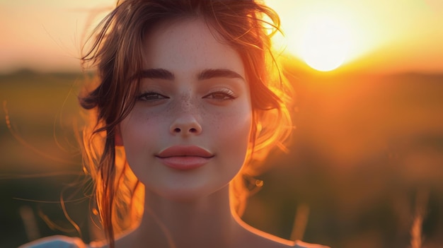 Photo woman standing in front of sunset