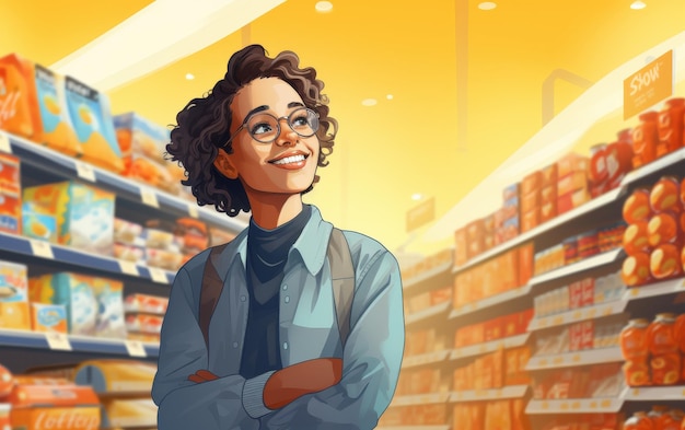 Woman Standing in Grocery Store Aisle